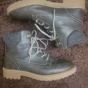 St. John's Bay Charcoal Combat Boots with Tan Soles